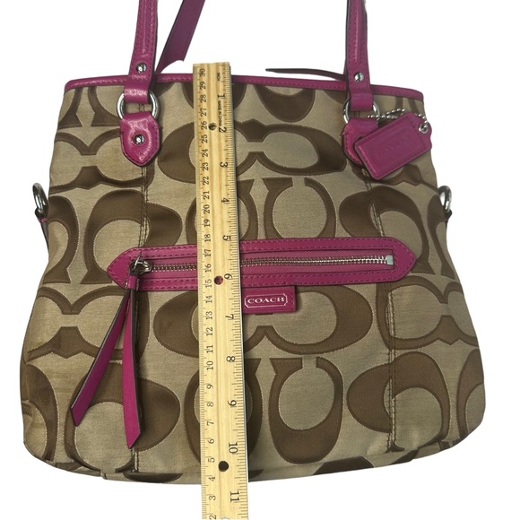 Coach Khaki & Bright Magenta Daisy Outline Signature Mia Tote Bag & Wallet - Picture 11 of 16